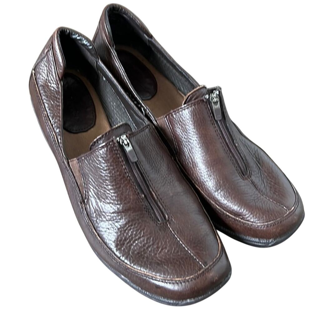 Hush Puppies Women's Genuine Leather Brown Wedge‎ Loafers Comfort Shoes Size 8.5